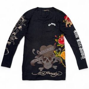 Vintage Y2K Ed Hardy Love Kills Slowly Knit Sweater Dress Black Size Large NEW